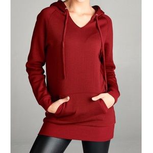 V-Neck Drawstring Hoodie W/Kangaroo Pocket